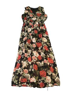 Disney Beauty and The Beast Floral Maxi Dress XL Black Red Rose Sleeveless Fairy